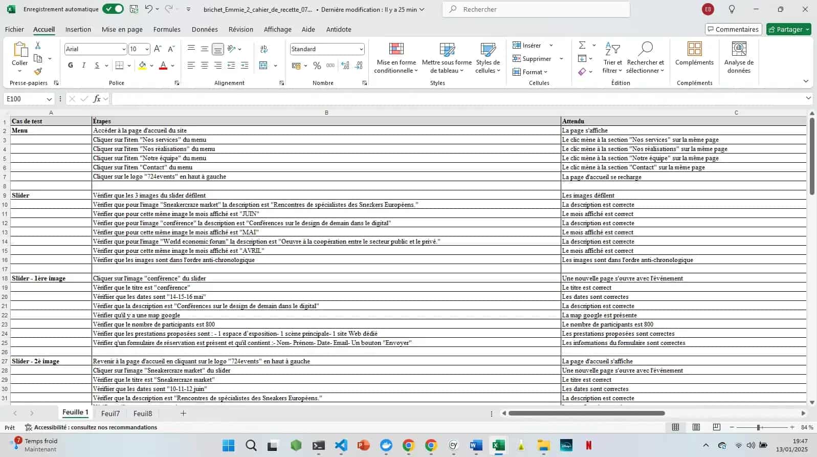 Cahier de recette 724events